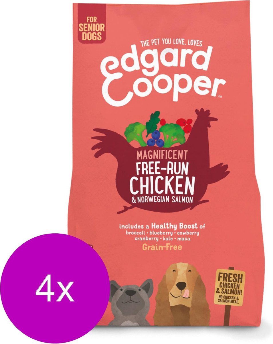 Edgard & Cooper Verse scharrelkip & Noorse zalm Brok - Voor senior honden - Hondenvoer - 4 x 2.5kg