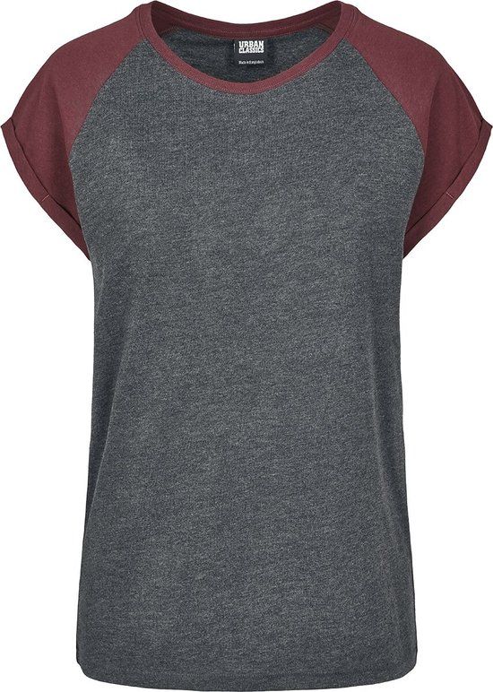 Urban Classics Contrast Raglan Tee Dames T-shirt - grijs/bordeauxrood - XL