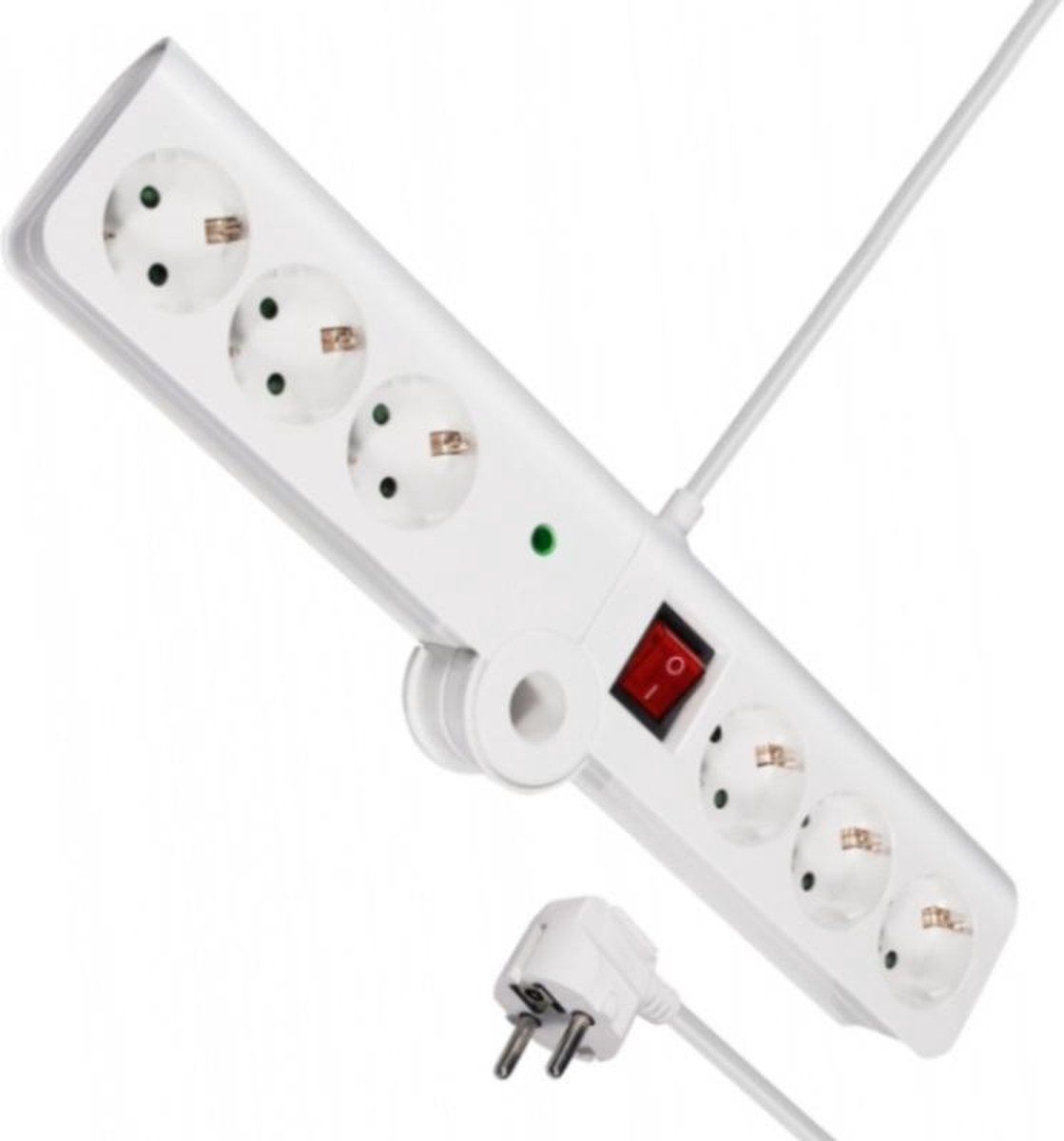MaxTrack Stekkerdoos met 6 contacten, overspanningsbeveiliging en inklapbaar design / wit - 3 meter