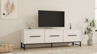 Hanah Home Moderne witte tv-standaard, 160 cm, 100% melamine gecoat, 18 mm dik, wandmontage, meerdere planken, stijlvol en functioneel design