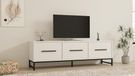 Hanah Home Moderne witte tv-standaard, 160 cm, 100% melamine gecoat, 18 mm dik, wandmontage, meerdere planken, stijlvol en functioneel design