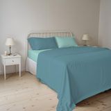 Beddengoedset voor tweepersoonsbed, 100% natuurlijk katoen, kleur: natuurlijke kleuren, gemaakt in Italië, hoeslaken, laken 240 x 300 cm en kussenslopen met overslag, petrol/water