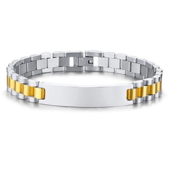 TJ Tom Jaxon Tom Jaxon Heren armband Edelstaal Graveerplaat Goudkleurig Zilverkleurig - 21cm