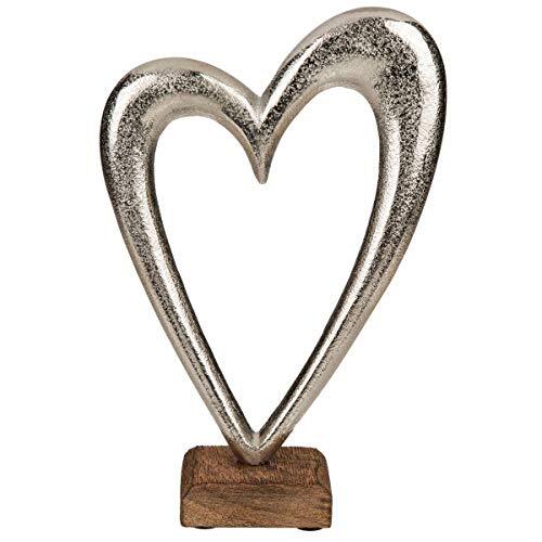 OOTB Metalen Hart Op Sleeper Houten Base, Zilver, 28cm