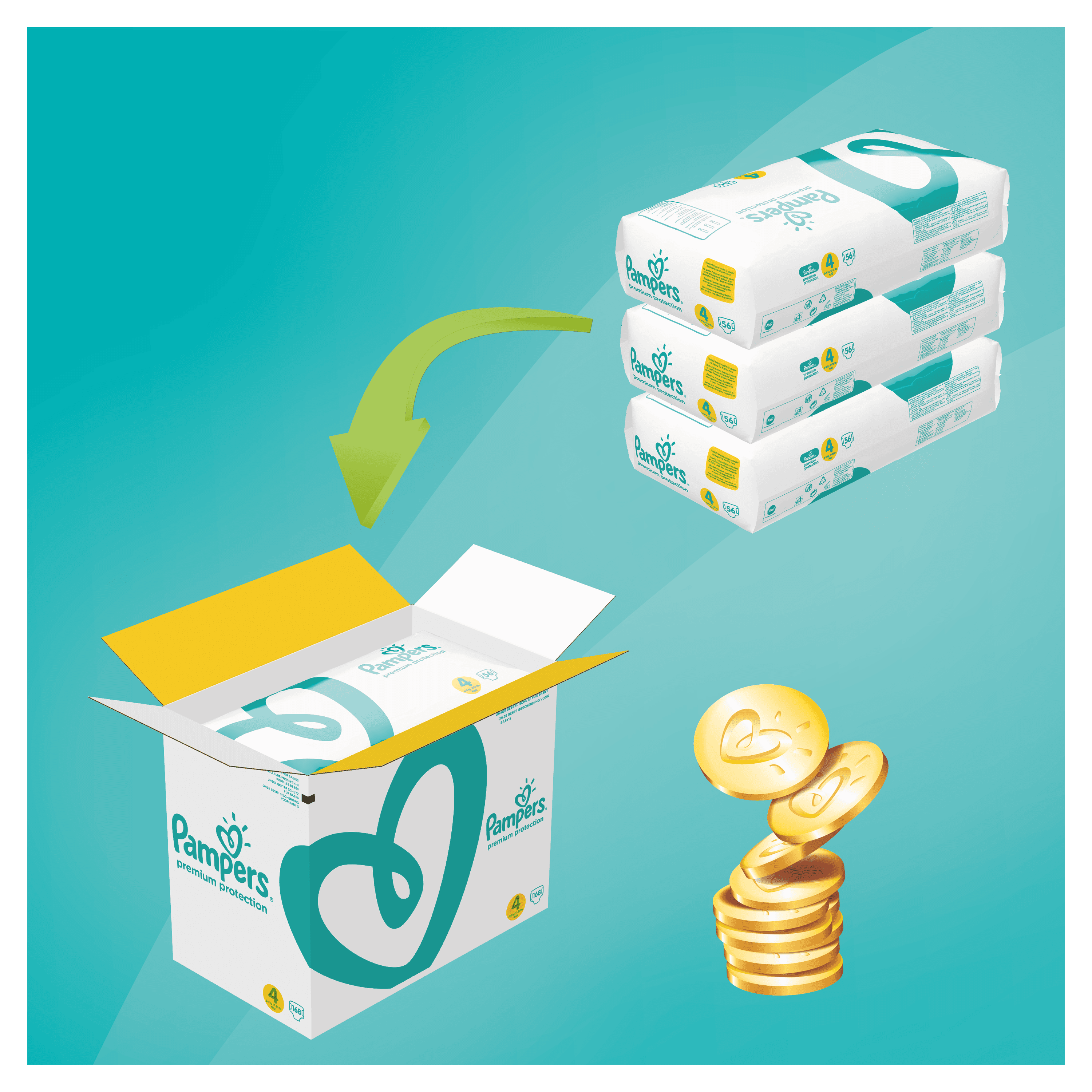 Pampers Premium Protection Maat 4 - 168 Luiers - Maandbox