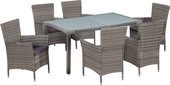 vidaXL Tuinset poly rattan en glas grijs 13-delig