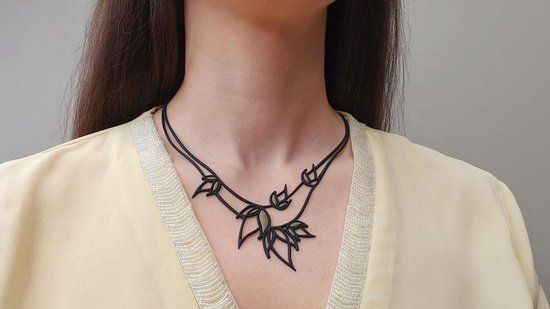 Batucada Flame Necklace - Black/Gold - 47cm - Women's Statement Necklace - Hypoallergenic - Tattoo Effect - Plastic