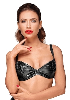 DECADENCE - Wetlook bra with handmade pleats - XXXL - Black