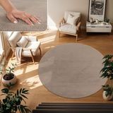 TT Home Vloerkleed Woonkamer Laagpolig Eenkleurig Modern Design Wasbaar Geel Gold, Kleur:Taupe, Maat:120 cm rond