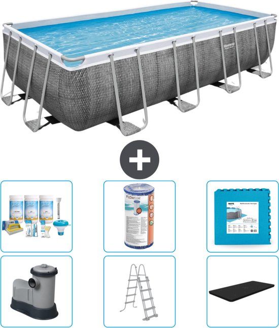 Bestway Power Steel Rechthoekig Zwembad - Rattanprint - 549x274x122cm - Compleet Pakket