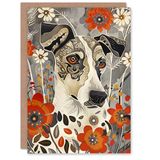 Artery8 Dog Lover Pet Portrait Flowers Floral Folk Art Blank For Him Or Her Art Birthday Card
