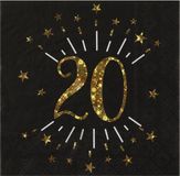 Santex Verjaardag feest servetten leeftijd - 10x - 20 jaar - goud - 33 x 33 cm