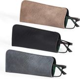 Merkloos / Sans marque 3x Hard Case Glasses Case - PU Leather - Magnetic Closure - Black/Grey/Khaki