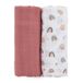 Petite&Mars Misty 2-in-1 x 120 cm bamboe mousselinedoek, hypoallergeen, bamboe, katoen, spuugdoek, mousseline-doek, regenboogroze, 2 stuks