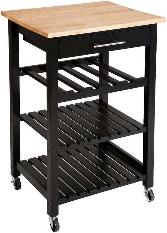 5Five Keukentrolley - Black/Brown - Wood - 87 x 58 x 48 cm - Kitchen Cabinet