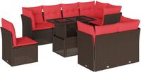 vidaXL 9-delige tuinbankset met kussens, bruin, polyrotan
