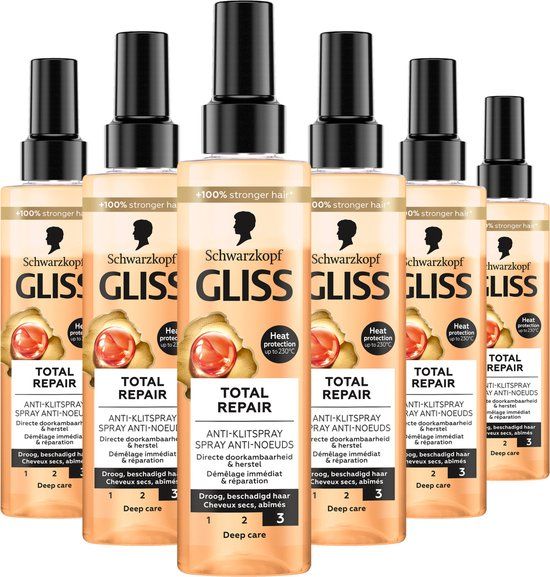 Gliss Total Repair Anti-Klit Spray - 6 x 200ml - Leave-in Conditioner - Voordeelverpakking