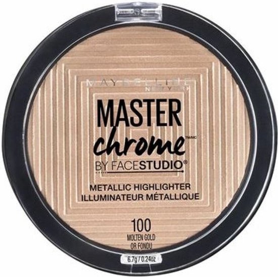 Maybelline Face Studio Chrome Metallic Highlighter - 100 Molten Gold - Poeder Highlighter (voorheen Master Chrome)