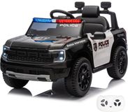 Vrooomy Ford Raptor Full Option Voiture de police électrique 1 à 5 ans – Véhicule à batterie sous licence officielle avec haut-parleur sirène, éclairage de police et Bluetooth – Voiture pour enfants 12V avec télécommande, siège en cuir et démarrage progressif – Noir