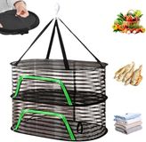 Sans marque Étagère de séchage d'herbes à 2 couches – Diamètre 60 cm, Suspendu & Pliable, Anti-mouches avec Fermeture Éclair, Maille respirante résistante au vent pour Fruits, Fleurs hydroponiques & Vêtements