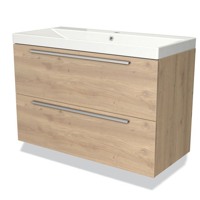 Maxaro Badkamermeubel 100cm Modulo Lichtbruin Eiken 2 Lades Vlak Wastafel Keramiek - 6095820339304