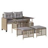 VidaXL 4-delige Loungeset met kussens, poly rattan en glas, beige