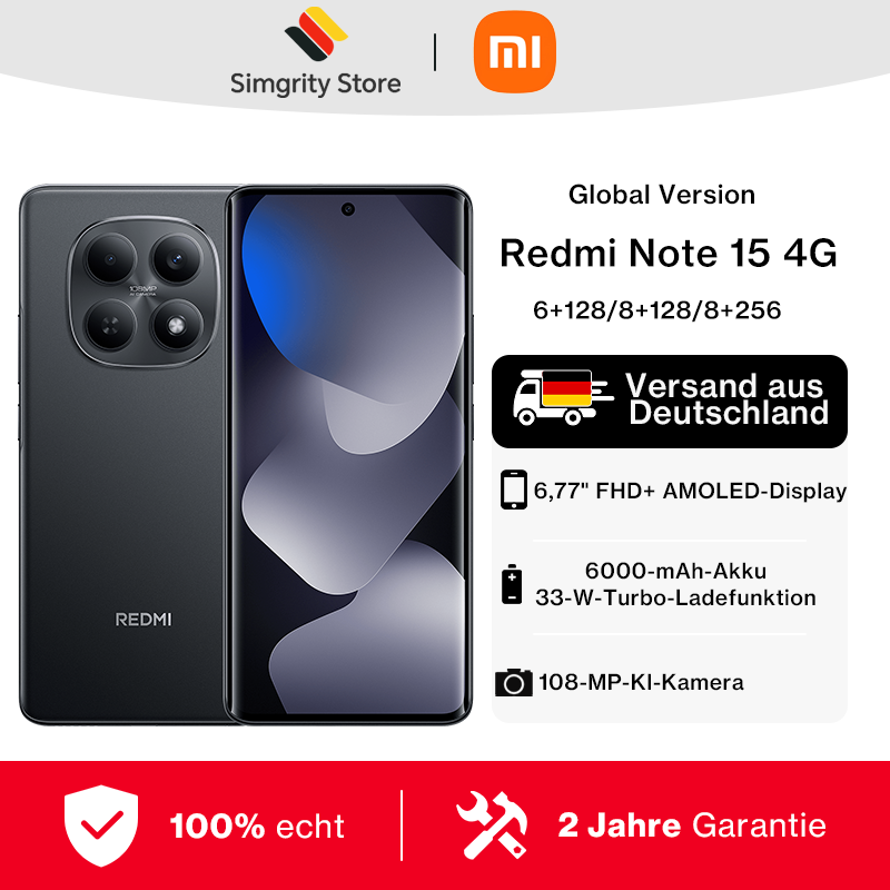 Xiaomi Globale versie Redmi Note 15 4G Smartphone 6000mAh 33W batterij 108MP dubbele camera 6.77\" AMOLED 120Hz scherm