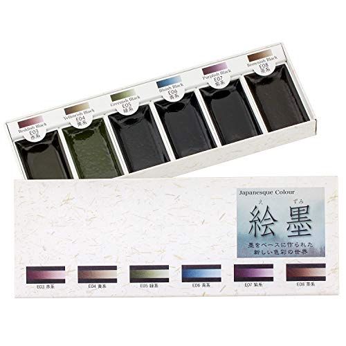 Bokuun-do Boku-Undo E-Sumi Aquarelverf - 6 kleuren - set uit Japan (standaard)