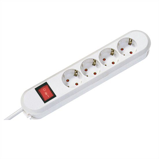 Bachmann SMART stekkerdoos 4x geaard contact, met schakelaar, wit, 1,5 m