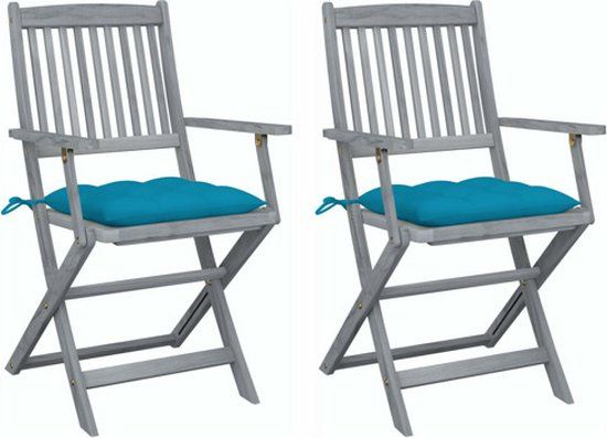 vidaXL Set van 2 klapstoelen met kussens, massief acaciahout, lichtblauw