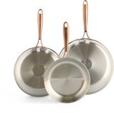 BK Rose Koekenpannenset 3-delig - 20/24/28cm - Zonder PFAS-vrije antikleeflaag - Koekenpan inductie - RVS pannenset - Ovenbestendig tot 200°C - Zilver