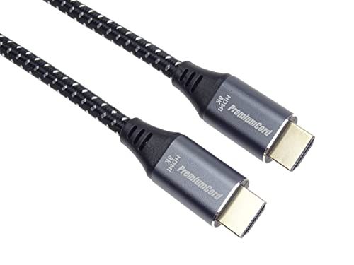 PremiumCord 8K Ultra High Speed HDMI 2.1 kabel M/M 48 Gbps met ethernet, videoresolutie 8K @60Hz, diepe kleur, 3D, EDID, ARC, HDR, 3X afgeschermd, textielkabel gevlochten, verguld, lengte 2 m