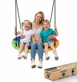SereneLife Nestschommel met Boom Ophangset – 102 cm Buitenschommel – Inclusief Verstelbare Ophangbanden & 360° Draaischarnier – Weerbestendig – Voor Kinderen – Zwart
