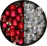 Othmar Decorations Bv Mini kerstballen - 48 stuks - transparent nacré et rouge - 2,5 cm - verre