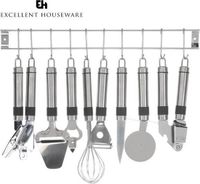 Excellent Houseware Set de cuisine 9 pièces - Inox - Avec barre murale et étagère de cuisine