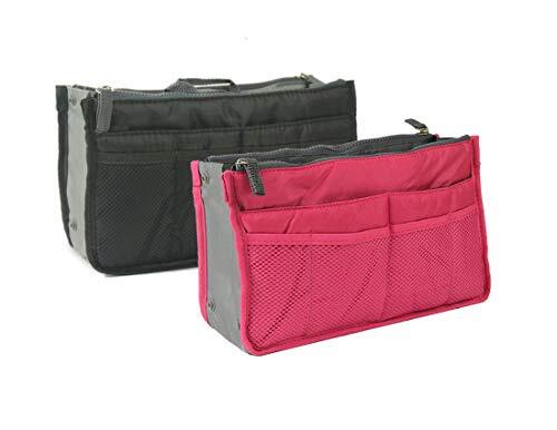 NOVAGO 2 stuks organizer tas binnenopslag voor hand- of reistas (verschillende kleuren beschikbaar) (zwart + fuchsia, 2 zakken)