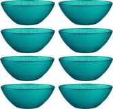 Vivalto Artesania Cerd Vivalto Kommetjes/serveer schaaltjes/soepkommen - 8x - Murano - glas - D15 x H6 cm - turquoise blauw - Stapelbaar