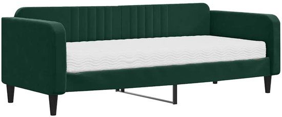 vidaXL Slaapbank met matras 90x200 cm fluweel donkergroen