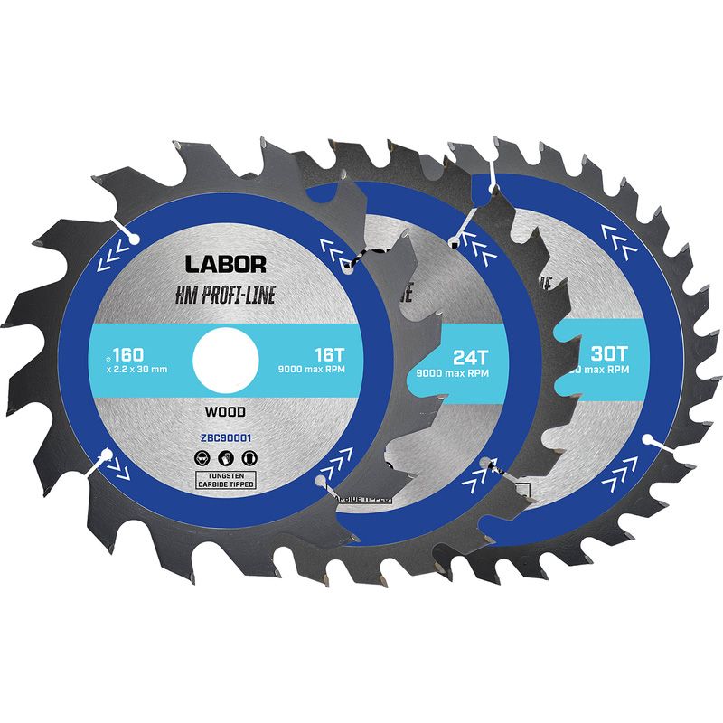Labor HM cirkelzaagblad hout 160x30x2,2mm - 16,24,30T (3 Stuks)