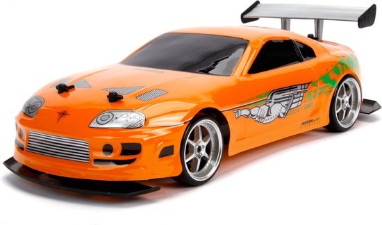 Jada Toys Fast & Furious RC-auto, Drift 1995 Toyota Supra, Turbo, driftfunctie, vierwielaandrijving, afstandsbediening, 2-kanaals afstandsbediening, USB-laadfunctie, 4 reservebanden, 1:10, oranje