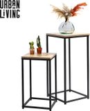 Urban Living Set van 2 bijzettafels zwart/bruin metaal/hout D30 x H54 cm en D34 x H74 cm