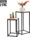 Urban Living Set van 2 bijzettafels zwart/bruin metaal/hout D30 x H54 cm en D34 x H74 cm