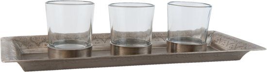 Clayre & Eef Waxinelichthouder Set - Metaal & Glas - Zilver - 31 x 13 x 7 cm