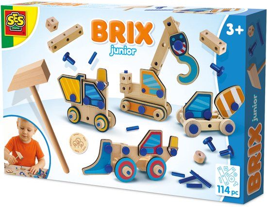 SES Creative BRIX Junior Bouwvoertuigen Hout Knutselset