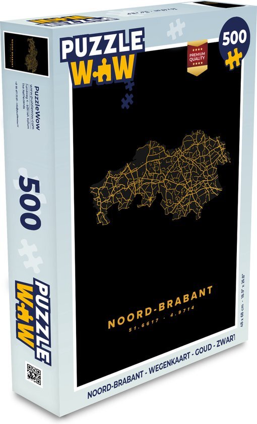 MuchoWow Puzzel Noord-Brabant - Wegenkaart - Goud - Zwart - Legpuzzel - Puzzel 500 stukjes