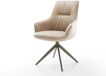 DELIFE Chaise de salle à manger Zelia-Flex avec accoudoir piètement croisé large finition en microvelours titane beige vintage pivotant à 360° fonction basculante noyau à ressorts ensachés
