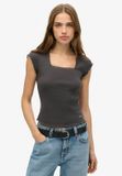 Superdry Essential T-shirt met Vierkante Hals Slanke Pasvorm Dames T-shirts Charcoal