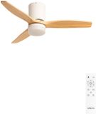 Create - Stille 40W Plafondventilator met Technische ABS Bladen (Ø112cm) - Wit/Licht Houtlook - Met Licht - Afstandsbediening - WIND CALM