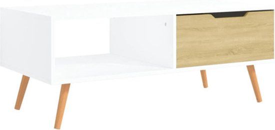 vidaXL Salontafel 100x49,5x43 cm bewerkt hout wit en sonoma eikenkleur