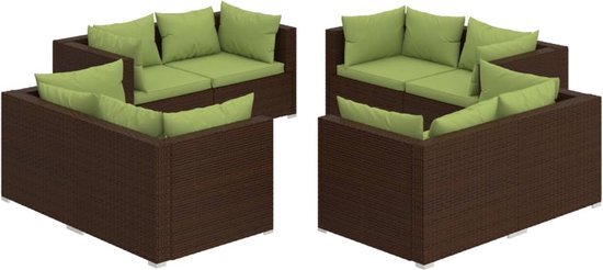 vidaXL 8-delige Loungeset met kussens poly rattan bruin